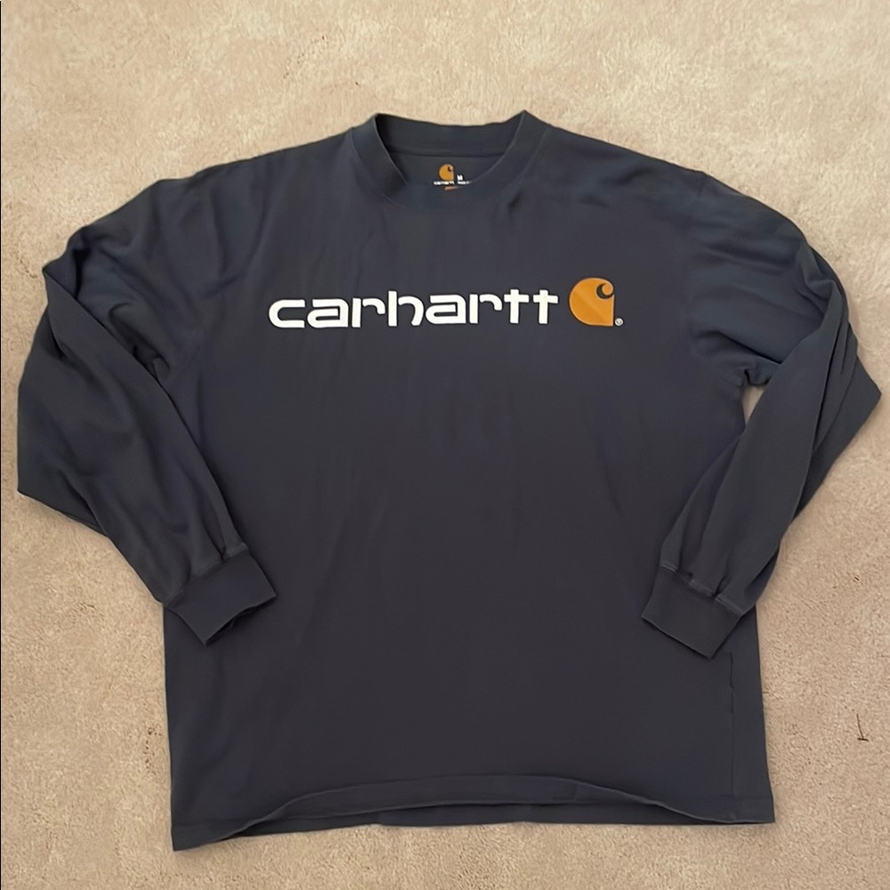 Carhartt Logo Blue Long Sleeve Tee Durable Workwear